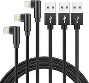 Extra Long Durable Charging Cable, 3 Pack 10ft USB A to 90 Degree Aluminum Alloy Charging Cord Compatible with iPhone Charger X 8/8 Plus/7/7 Plus/6/6s Plus/5s/5 iPad (Black, 10ft)