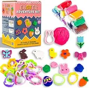 Easter Basket Stuffers for Kids, 12 Colors Modeling Dough & 12 Easter-Shaped Cutters in 6-Inch Egg, Easter Non-Candy Treat Bag Fillers, Giveaways & Easter Gift for Kids