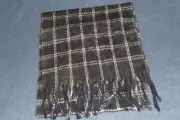 GEOFFREY BEENE Soft Woven Fringed Scarf ~ $44 NWT Mens Charcoal WIndowpane ITALY