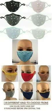 Bling Rhinestone Face Mask With Filter Pocket Crystal Reusable
