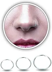 [OXYIY] 3pk Nose Rings Hoops Silver, Thin Surgical Steel Nose Septum Ring Earring lip Piercing Jewelry, 20g 6mm 8mm 10mm, 20g, Alloy Steel, no gemstone