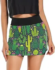 [Joisal] Cactus Athletic Skort with Pockets High Waisted Mini Skirt for Sports Running Workout Gym, Cactus, Medium