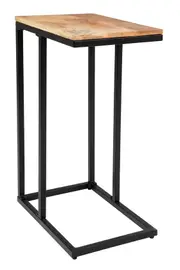 C-Shaped Mango Wood Side Table With Black Metal Legs Nightstand Storage