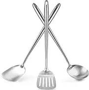 Yosukata 17" Wok Spatula and Ladle Turner - Stainless Steel Cooking Utensils Set of 3-304 Stainless Steel Kitchen Utensils Set - Dishwasher Safe Wok Accessories - Wok Utensils - Cooking Tool