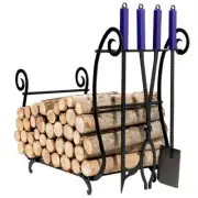 Firewood Rack with 28in Fireplace Tools Set, Rack Log Holder with Stand and Fire