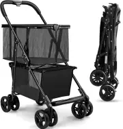 Foldable Shopping Cart 120 Liters Double Layer Portable Shopping Trolley Carts G