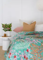 Kantha Quilt Indian Quilt Block Print Quilt Bedspread Bohemian Boho Cotton Throw Quilt Handmade Blanket Doona King Size 034