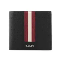 在飛比找蝦皮商城優惠-BALLY Trasai 防刮牛皮紅白條紋對開8卡短夾(黑色