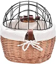 Pet Bicycles Crate - Wicker Cycle Basket, Stylish Puppy Transport | Handwoven Front Handlebar Carrier with Lid, Removable Pet Riding Box, Bike Animals Travel Holder, Puppy Carrier for Cycling
