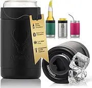 OAKMANN Stubby Holder, Beer Cooler, Bottle Opener, STUBiBudi 375ml Can Coolers 4 in 1 Stubby Cooler for Cans Bottles, Beer Gifts for Men, Stainless Steel Insulated Bottle Holder (Black)
