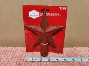 Holiday Time Mini Tree Topper Red Glitter Star Mini Tree Topper 6" NEW