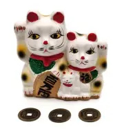 Feng Shui Maneki Neko Lucky Cat Family Wealth Good Fortune Prosperity Love Coins