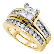 14k Yellow Gold Diamond Princess Bridal Wedding Ring Set 1-1/2 Cttw