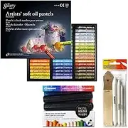 Mungyo Gallery Soft Oil Pastels Set of 48 (incl. Blending Stumps and Sandpaper Set, Pastel Holder)