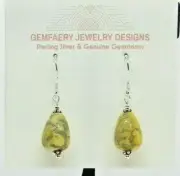 Sterling Silver RHYOLITE Teardrop Gemstone Dangle Earrings #8101...Handmade USA