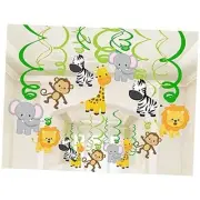 30Ct Jungle Animals Hanging Swirl Decorations for Forest Theme Birthday Baby