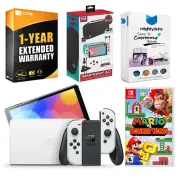 Nintendo Switch White OLED Console + Mario vs. Donkey Kong + Accessory Gamer Kit