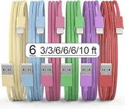 [Apple MFi Certified] iPhone Charger, 6Pack(3/3/6/6/6/10 FT) Lightning Cable Apple Charging Fast High Speed USB Compatible 14/13/12/11 Pro Max/XS MAX/XR/XS/X/8-multicolor