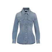 [Chloe] Chloe-Foggy Blue Cotton Shirt-Donna 34 FR