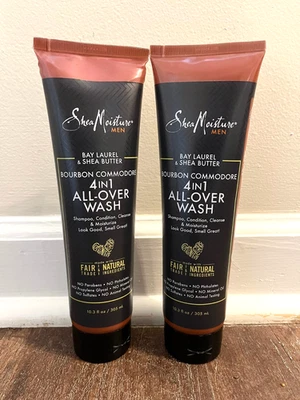 2 Shea Moisture Men Bourbon Commodore 4 In 1 All-Over Wash 10.3 Oz. Each