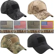[Besforta] 4 Pieces Military Hat Tactical Cap for Men with 8 Pieces America Flag USA Patches