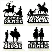 Personalised Mr and Mrs Cowboy Bride & Groom Wedding Cake Topper With Horse