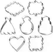 Wedding Cookie Cutter Set-7 Piece-3 Inches-Heart, Diamond Ring, Wedding Cake,Wedding Dress, Rectangle, Square and Oval Plaque Cookie Cutters Molds for Bridal Shower Engagement