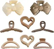 8 Pcs colorful hair claw clips, anti-skid, matt, acrylic plastic hair clip, used for hair modeling and firm fixation, suitable for women and girls with thick and thin hair (Khaki color)