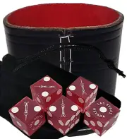 Authentic Stratosphere Vegas Casino Dice Red Frosted + Leather Cup Wide Opening