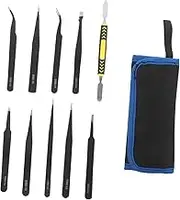 DOITOOL 10pcs Set Mobile Phone Repair Tool Metal Tweezers Precision Tweezers Kit Watch Repair Tool Black Stainless Steel