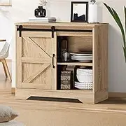 Oikiture Sideboard Buffet Cabinet with Slide Door 80 x 35.5 x 71cm Hallway Storage Cabinet Cupboard Natual
