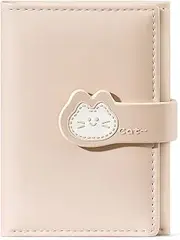 [FEIBOON] Cute Wallet for Girls Women Tri-folded Small Wallet Cash Pocket PU Leather Card Holder Coin Purse with ID Window, cat- Pink