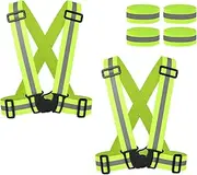 Chenivesss Pack of 2 Reflective Vest + 4 Reflective Bands, High-Vis Reflective Vest with Adjustable for Jogging, Cycling, Hiking, Day and Night Motorcycle Cycling