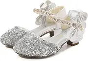 [Egmy] Girls Low Heeled Shoe Dress Shoes Rhinestone Bows Low Heel Princess Flower Wedding Party For Toddler Girls Slide Glitter Sandals
