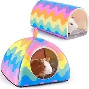 Glittme Guinea Pig Hideout, Soft Bed and Tunnel, 2 Pack Washable Tunnel with House Accessories for Small Animals