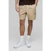 Mens Elasticated Waist Sand Slim Fit Cargo Shorts
