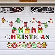 Whaline 36Pcs Merry Christmas Garage Door Magnets Decoration Xmas Ball Ornaments Gift Boxes Garage Door Decals Red Green Magnetic Refrigerator Stickers for Outdoor Party Home Car