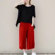 Women Loose Spring Summer Long Pant Two Piece Set Large Size Cotton And Linen