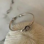 Vintage Flower Retro Rose Cuff Bangle Sterling Silver Women Jewelry Bracelet