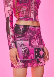 [HOROSCOPEZ] Changing Fate Tarot Print Mesh Skirt