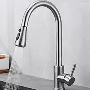 Kitchen Sink Mixer Faucet with Pull Out Spray, 360 Rotating Single Handle Pull Down Tap Nickel Brushed 304 Stainless Steel Deck Mounted Kitchen Vessel Taps