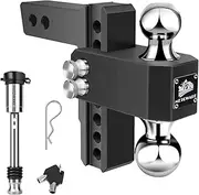 METOWARE Adjustable Trailer Hitch - Aluminum Tow Hitch Fits 2-Inch Receiver - Heavy Duty Drop Hitch with 6-Inch Drop/Rise for Truck (12,500 LBS GTW), Double Stainless Steel Locks & Hitch Pin (Black)