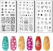 PH PandaHall 3pcs Nail Art Template Nail Stamping Plate DIY Stamping Nail Template Star Love Nail Stamping Plate Stainless Steel Nail Image Plates for Women DIY Manicure Design, 12x6cm