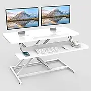 ERGOMAKER Standing Desk Converter, 36"/90cm Wide Height Adjustable Quick Sit Stand Computer Desk Converter for Home Office Workstation (White Frame + White Desktop)