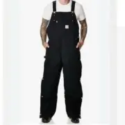 CARHARTT Loose Fit Insulated Bib Overalls MENS L BLACK FIRM Duck Lined WORK NWT