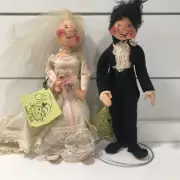 Annalee Dolls Bride And Groom Tux Pink Boutonniere 1983 Vtg