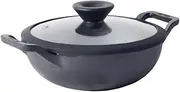 Meyer Pre Seasoned Cast Iron Kadai|Iron Kadhai with Lid for Cooking and Stir Frying | Heavy Base Iron Kadai Small Size | Gas Stove and Induction Friendly 24cm/ 2 Liters, Black