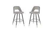 HomeStar Set of 2 Delphi Velvet Fabric Kitchen Bar Stool - Light Grey