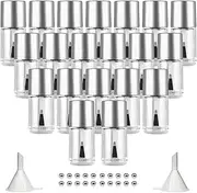 Agidea 20PCS Empty Nail Polish Bottles with Brush, Empty Refillable DIY Glass Nail Polish Bottles with Funnel & Mixing Balls 15ML, Silver