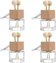 Car Diffuser Air Freshener Bottle,4 Pcs Car Perfume Bottle, 8 ml Clear Empty Car Essential Oil Diffuser Auto Glass Perfume Diffuser Bottle with Vent Clip Wooden Caps Stick Fragrance Ornament